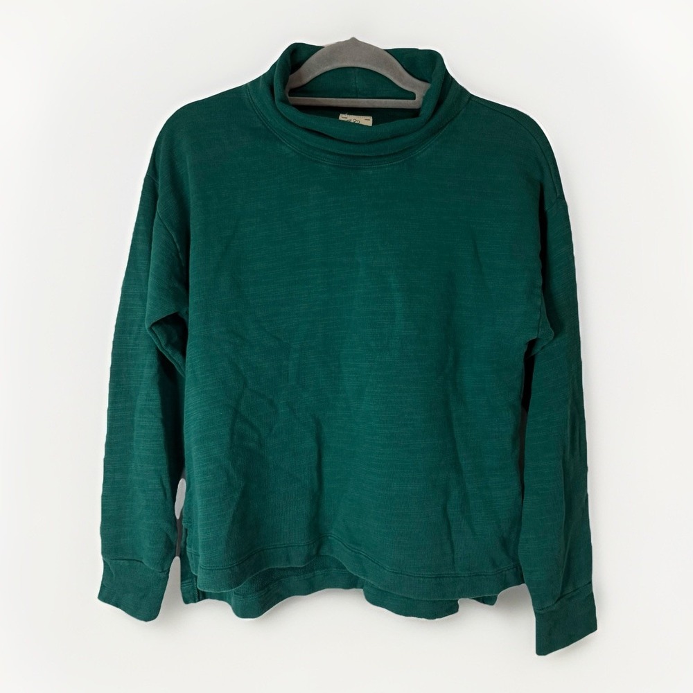 J.Crew Vintage Cotton Terry Turtleneck Green Womens Small Cozy Holiday Top - Picture 1 of 5